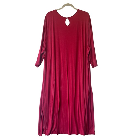 NorthStyle midi shirt dress 3X Red Keyhole 3/4 sleeves womens Pleated Side slit - Picture 2 of 8